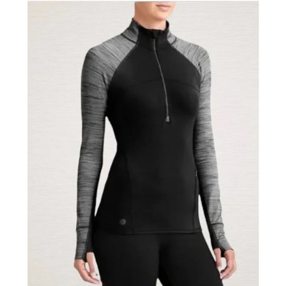 Athleta Size XS‎ Running Wild Half Zip Pullover Grey Black Athletic Top Layer